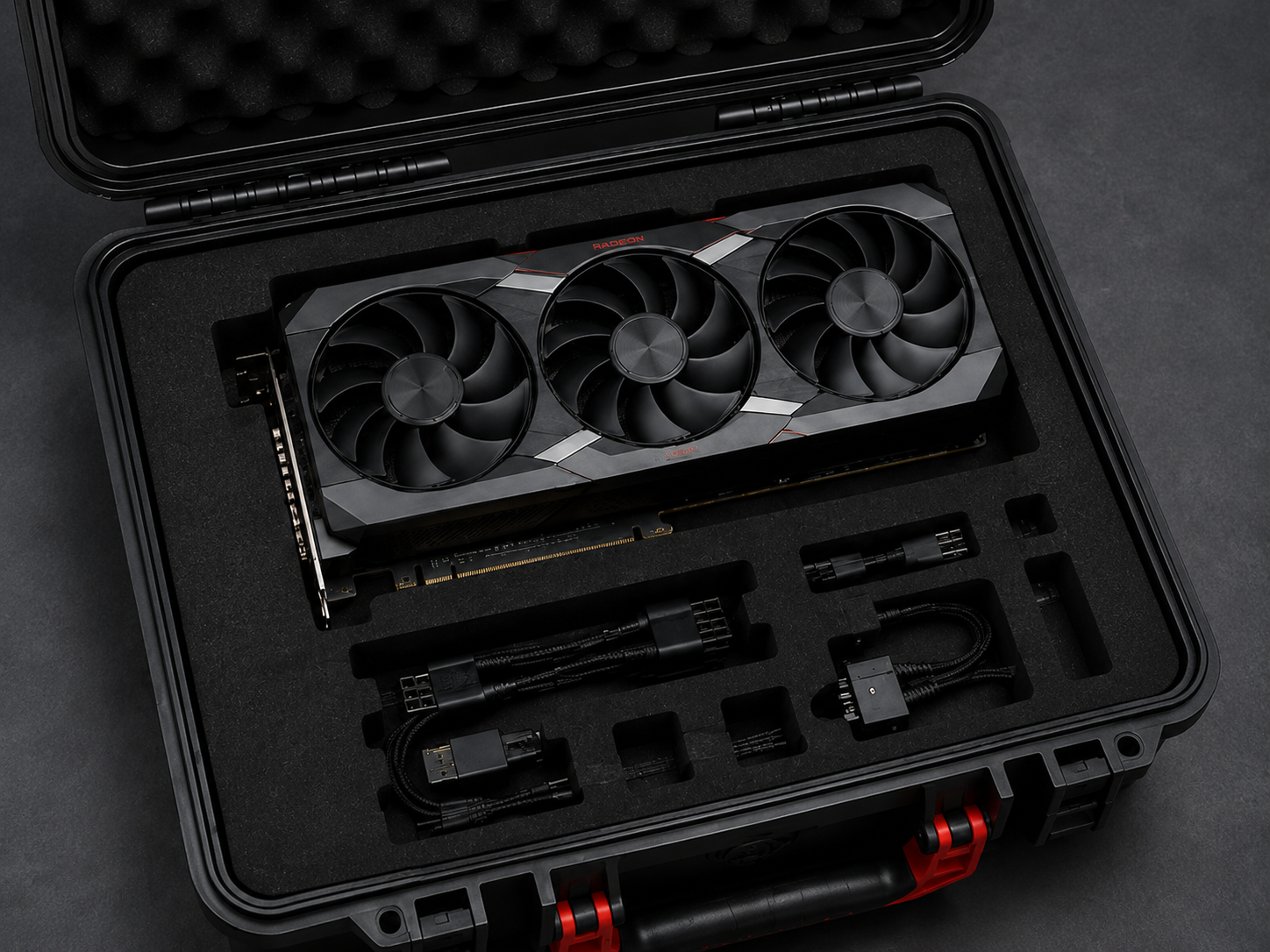 Custom foam insert protecting graphics card components